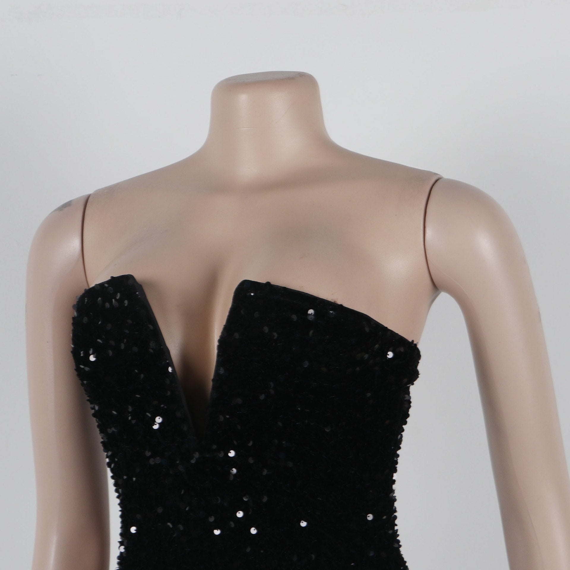 V-neck strapless tassel sequin bodycon dress 5