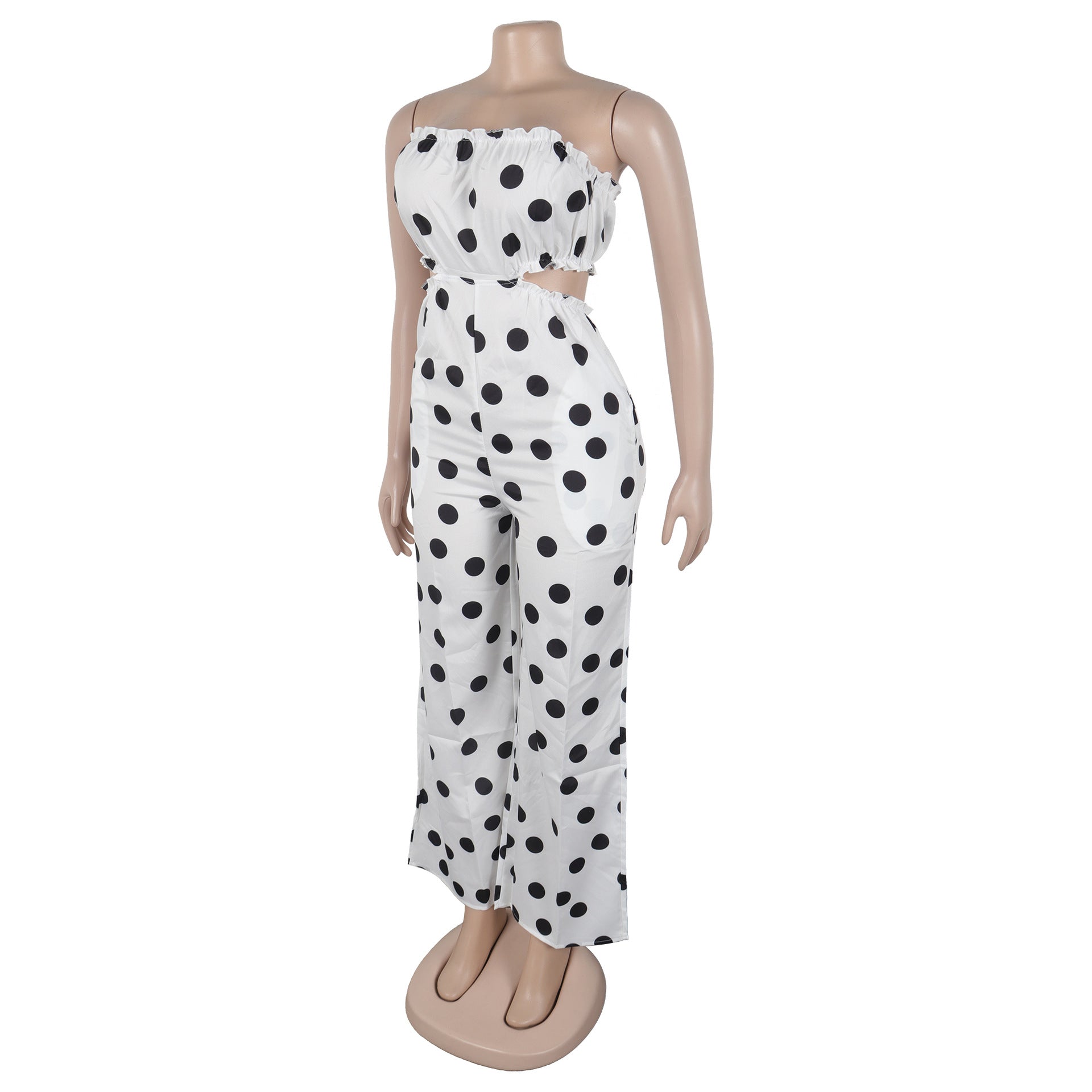 Women Elegant Strapless Printed Wide-leg Jumpsuit 22