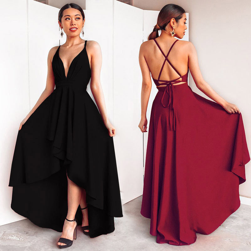 Strap Plus Size Women's V-Neck Swing Dress Sexy Low Back Formal Party Dress 15