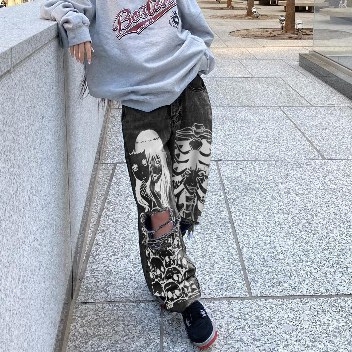 High Waisted Ripped Denim Pants Women's Trousers 7