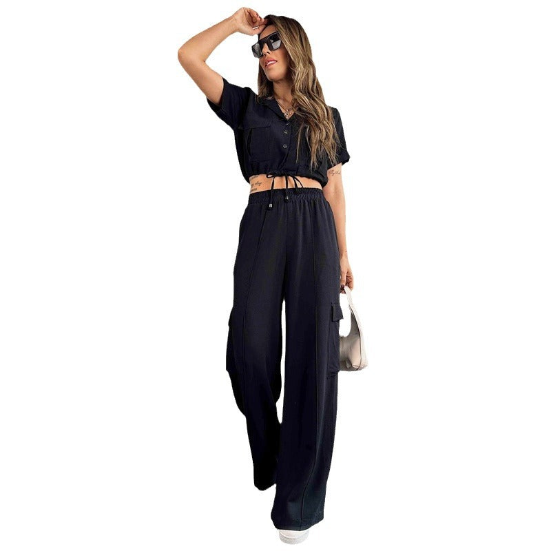 Women Summer Casual Short Sleeve Top and Cargo Pants Two-piece Set 8