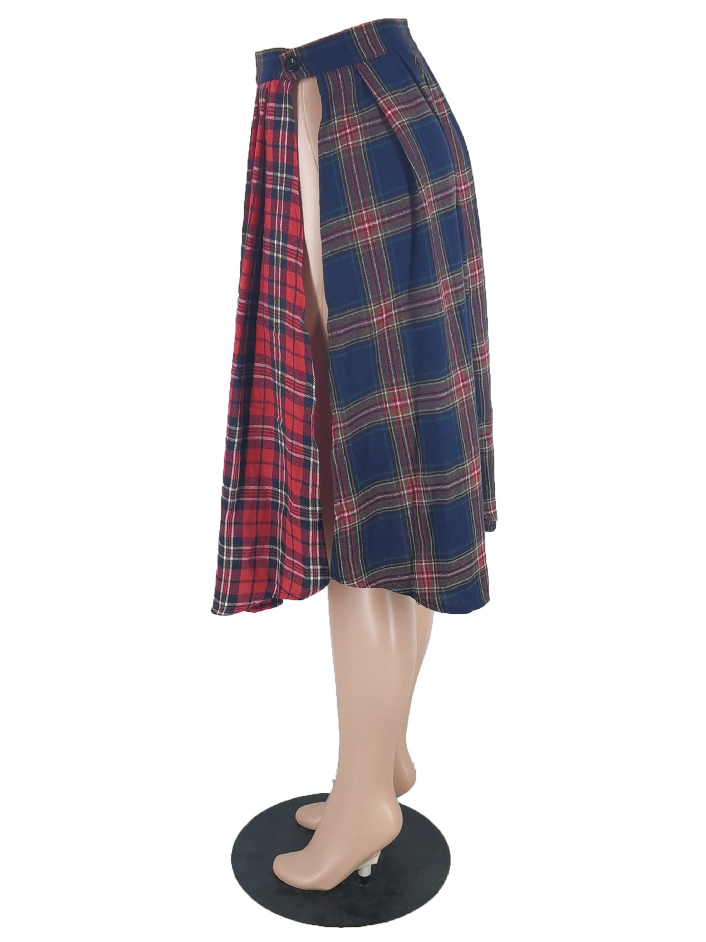 Women Casual Sexy Slit Plaid Skirt 10