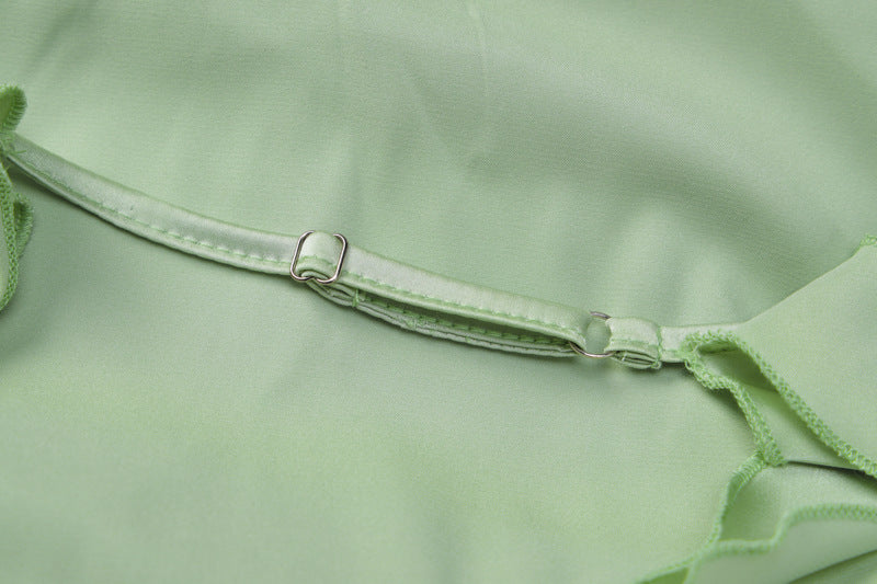 Summer Same Style Lace Suspender Low Back Fashion Falbala Ribbon Long Dress 14