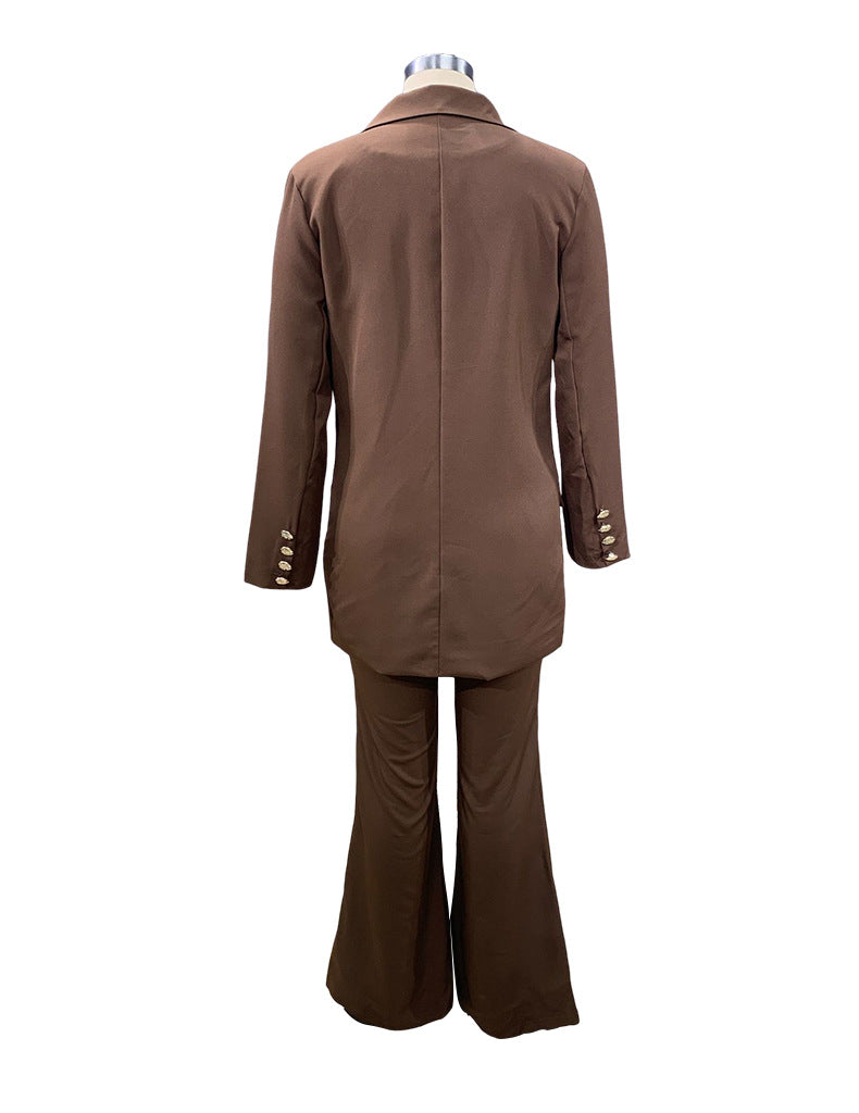 Women's Fall Solid Casual Suit Wide Leg Pants Suit Two Piece 15