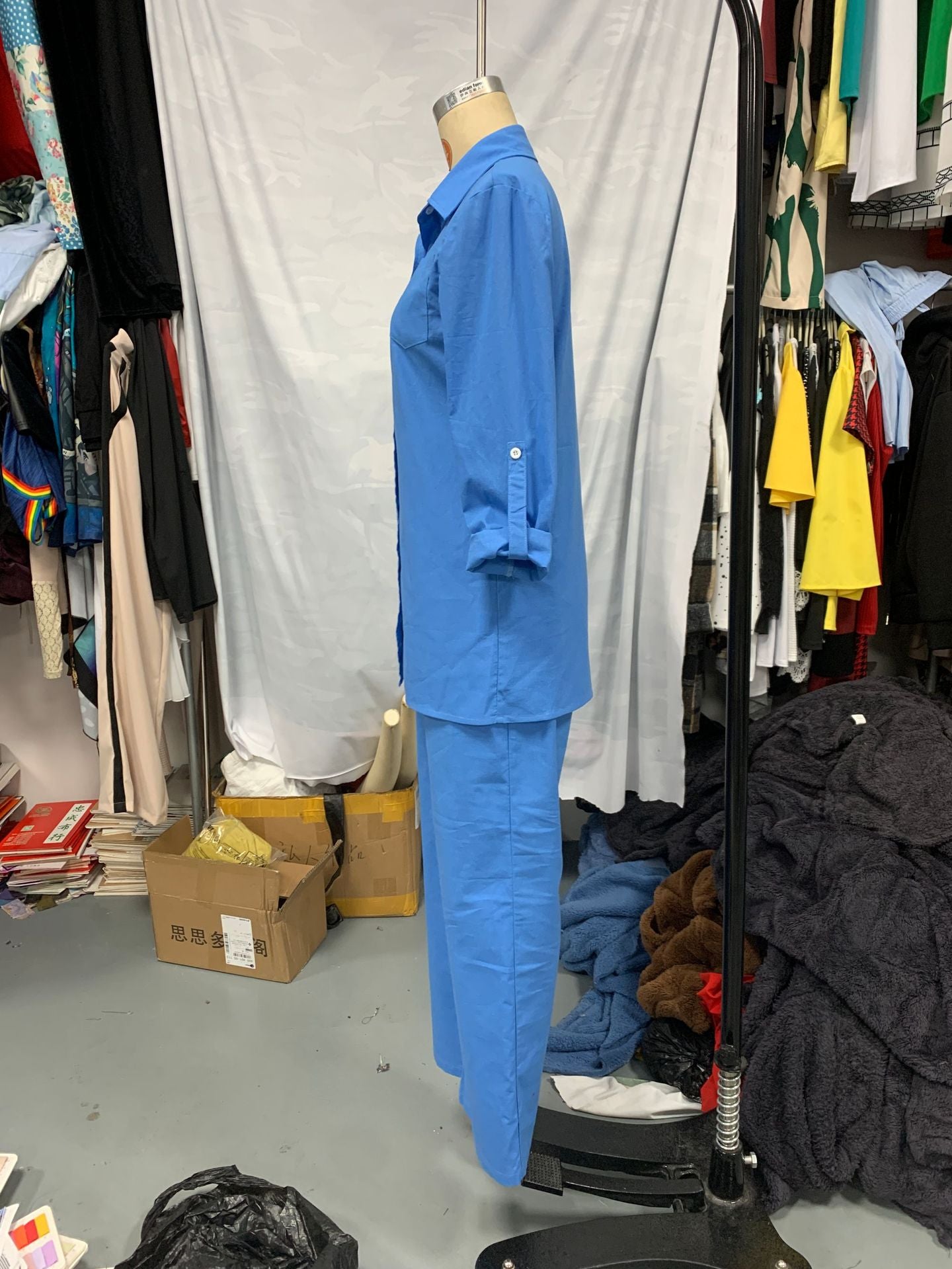 Autumn Women's Fashion Casual Set Solid Color Long Sleeve Shirt Drawstring Pants Two-Piece Set 8