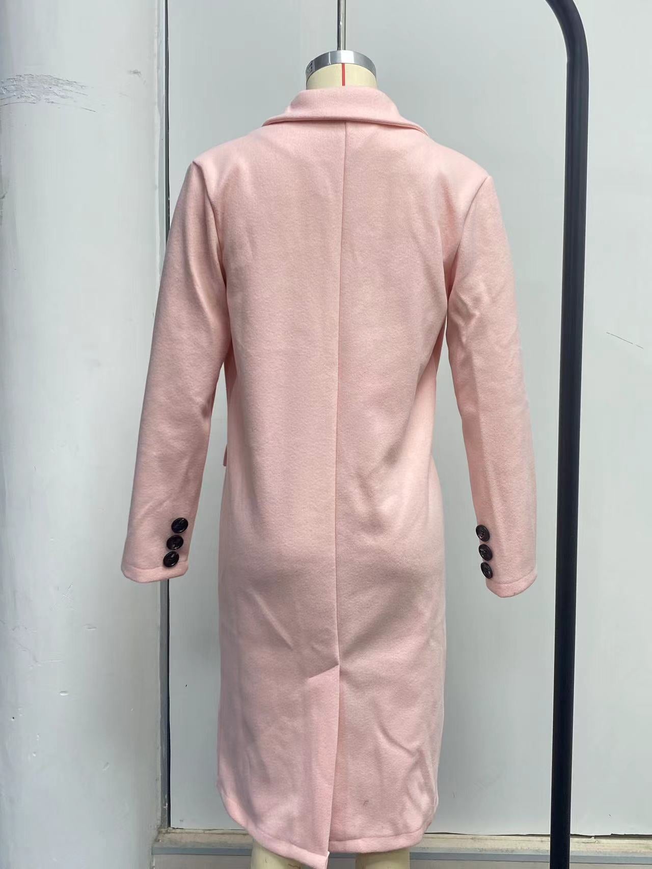 Women Solid Long Sleeve Double Breasted Pocket Coat 31