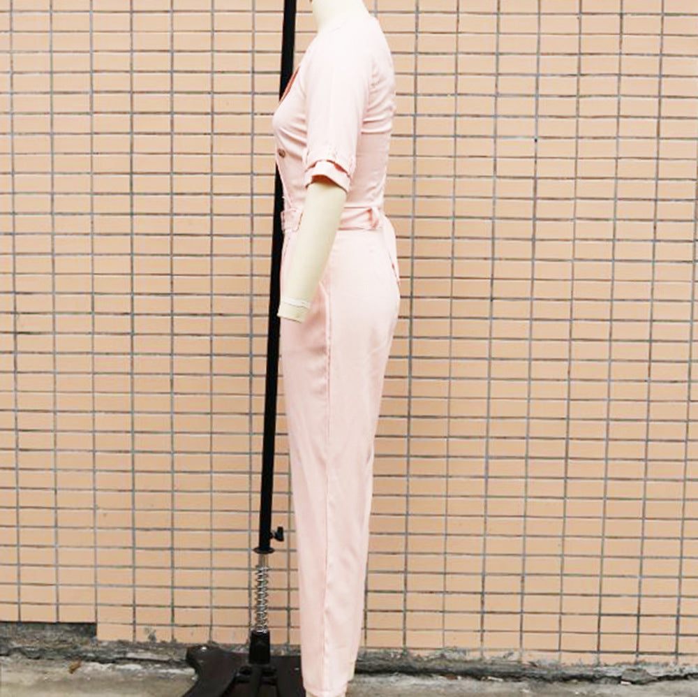 Spring/Summer Fit Turndown Collar Short Sleeve Professional Ol Jumpsuit 26
