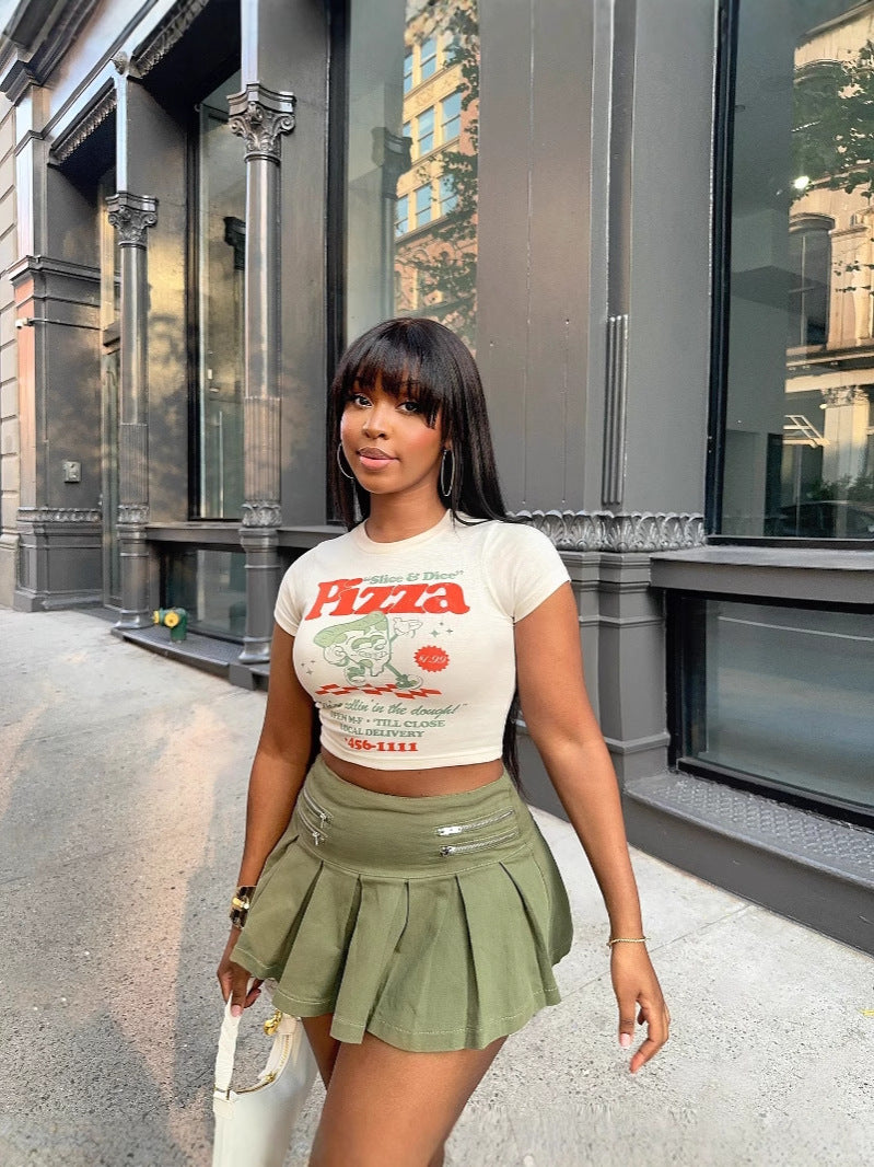 Fashionable Holiday Zipper Pleated Mini Skirt