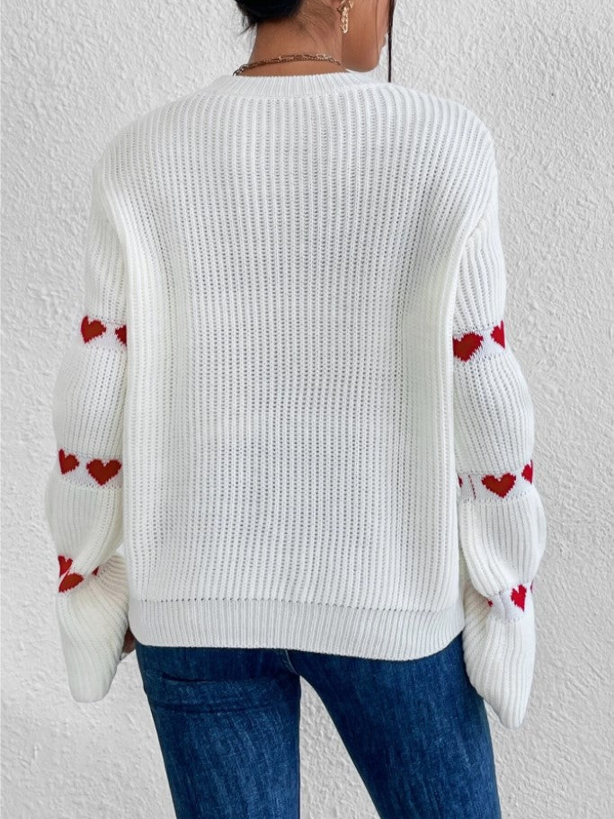 Spring And Autumn Pullover Loose Heart Print Jacquard Sweater