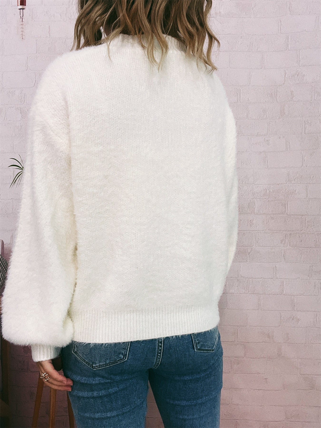 Women autumn/winter casual furry V-neck solid sweater 11