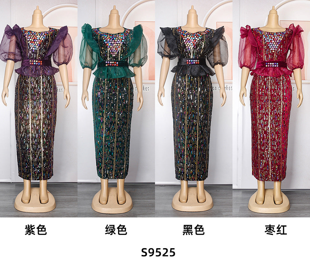 Beaded African Women's Party Evening Dress With Belt 13