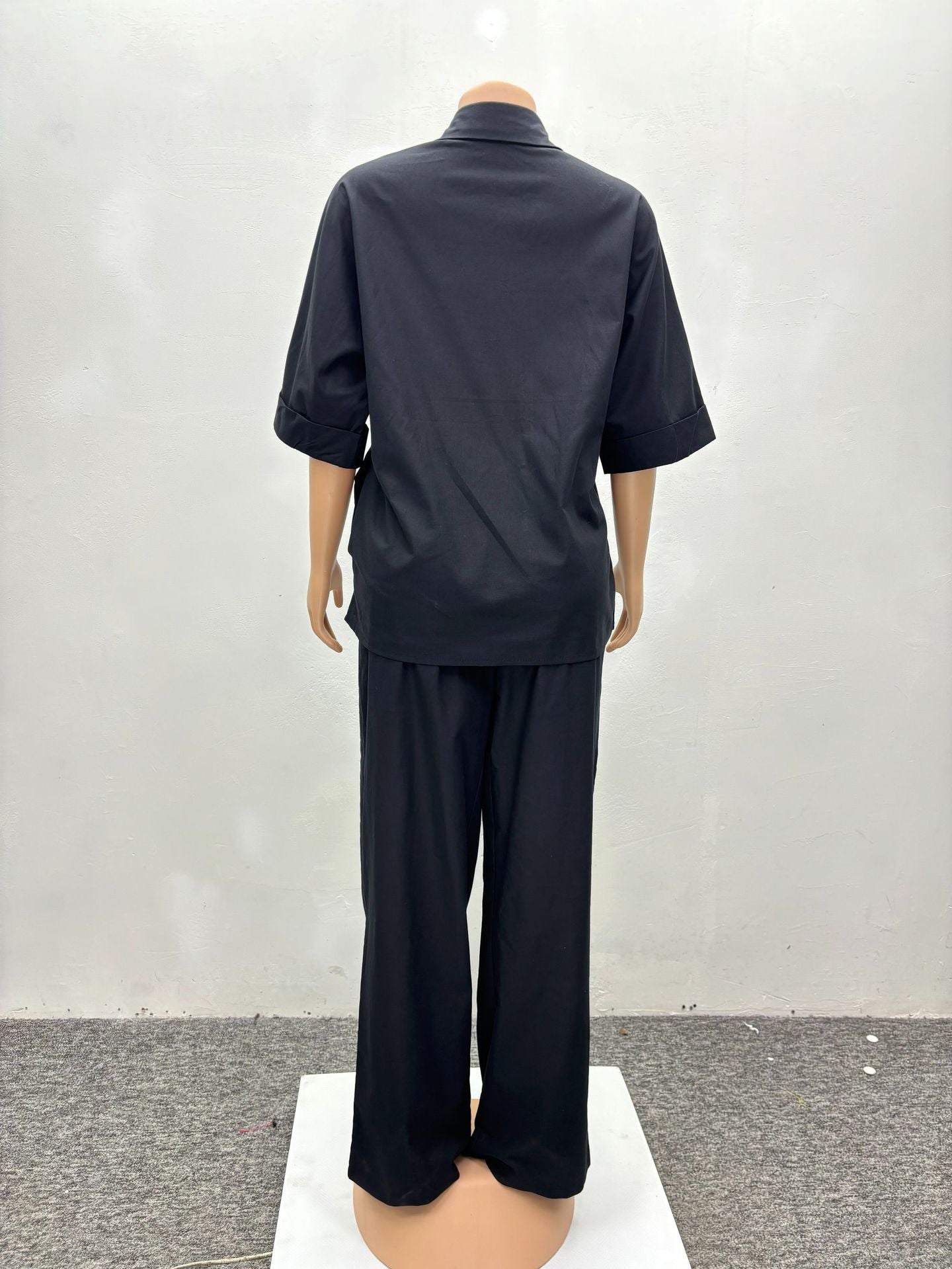 Fashion Spring Summer Casual Shirt Wide Leg Trousers Women Two-Piece Set 7