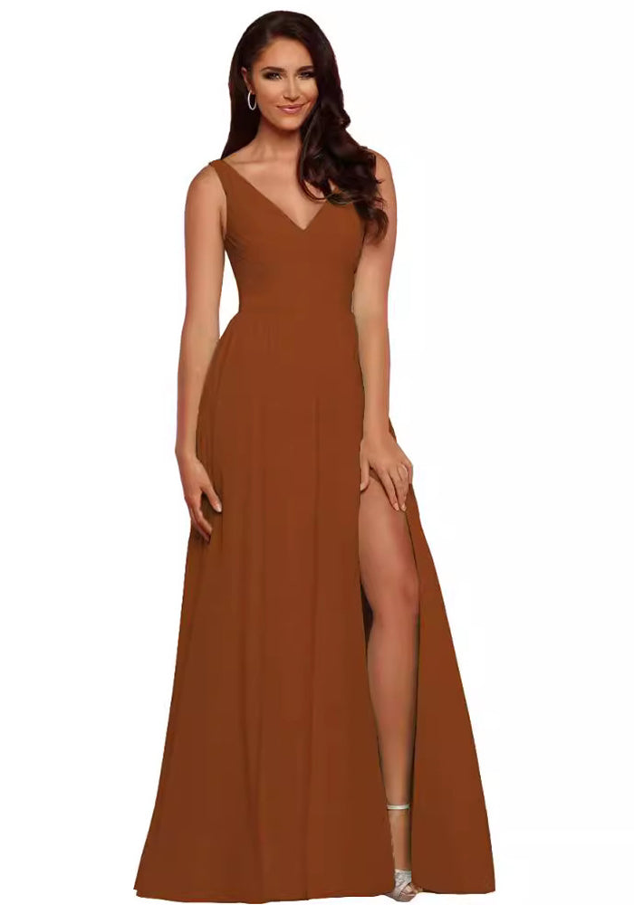 Elegant Chic V-neck Sleeveless Slit Evening Gown