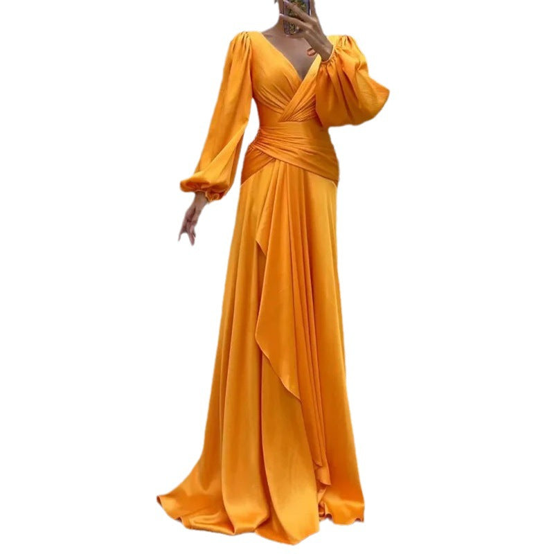 Women Summer Crossover Pleated Long Sleeve Dress 5