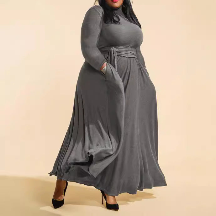 Plus size Women high neck long sleeve dress 7