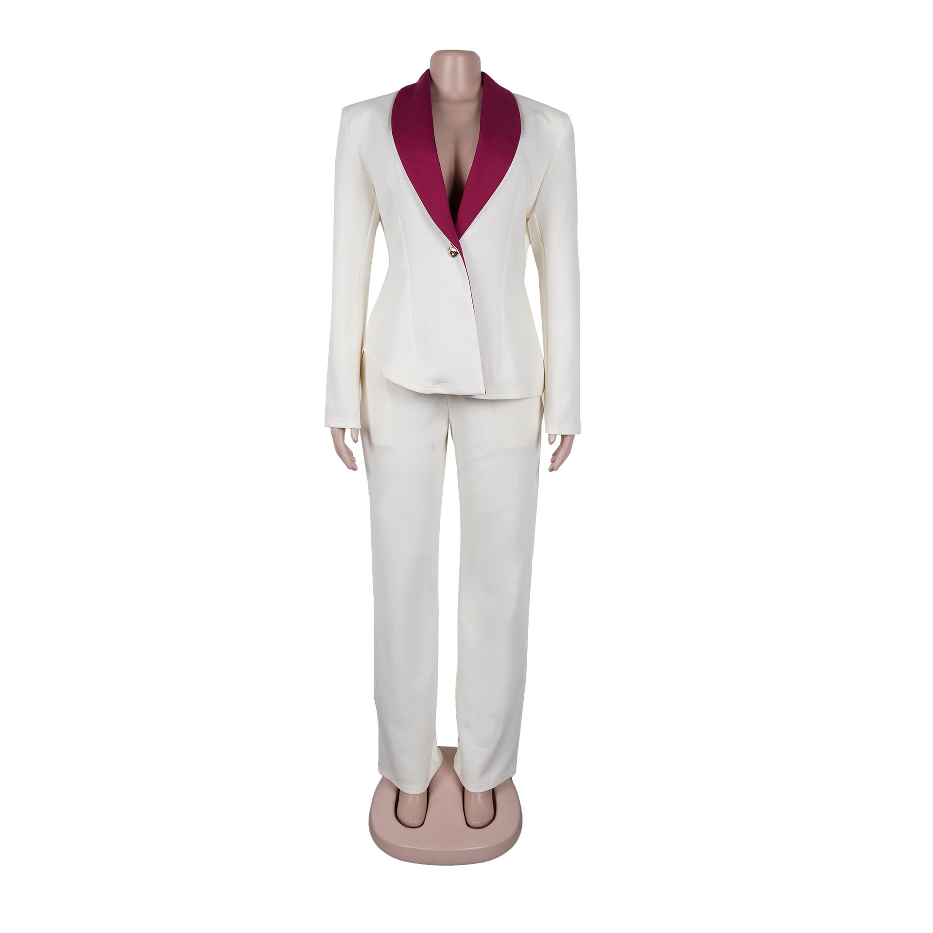 Women's Elegant Career Color-Blocking Turndown Collar Casual Suit Two-Piece Set 26