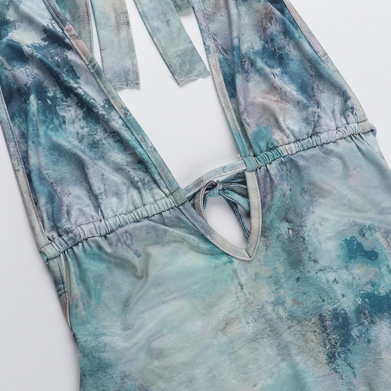 Women summer Holidays V Neck hollow ruffled Halter Neck dress 11