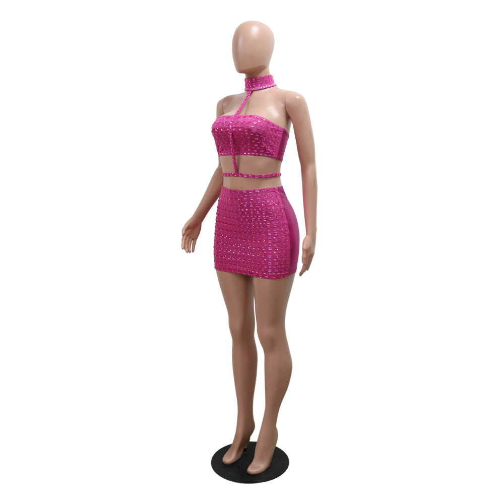 Women Strapless Top and Bodycon Skirt with Neck 12