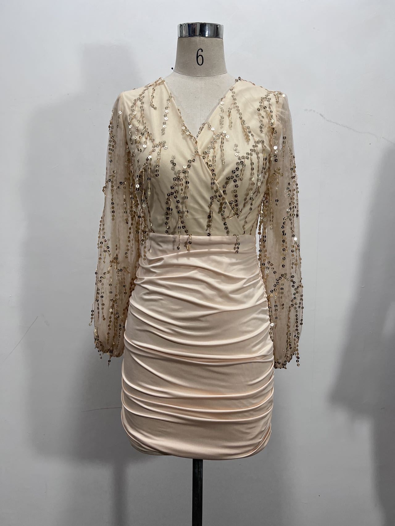 Women's Long Sleeve Sequin Tassel Fashionable Dress 19