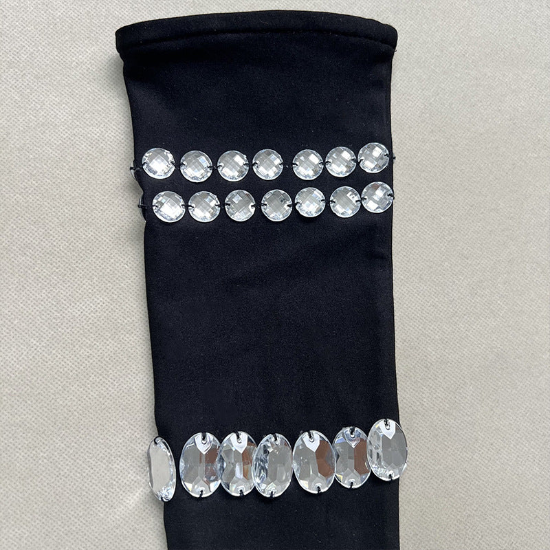 Women's Black Spiked Sleeves Straps Sleeveless Rhinestone Dress Women's Clothing 16