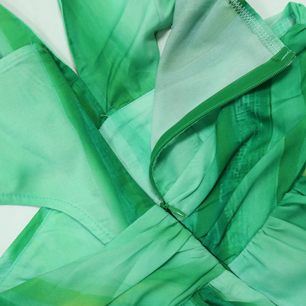 Halter Lace-Up Sleeveless V-Neck Printed Women Fashion Sexy Long Dress 9