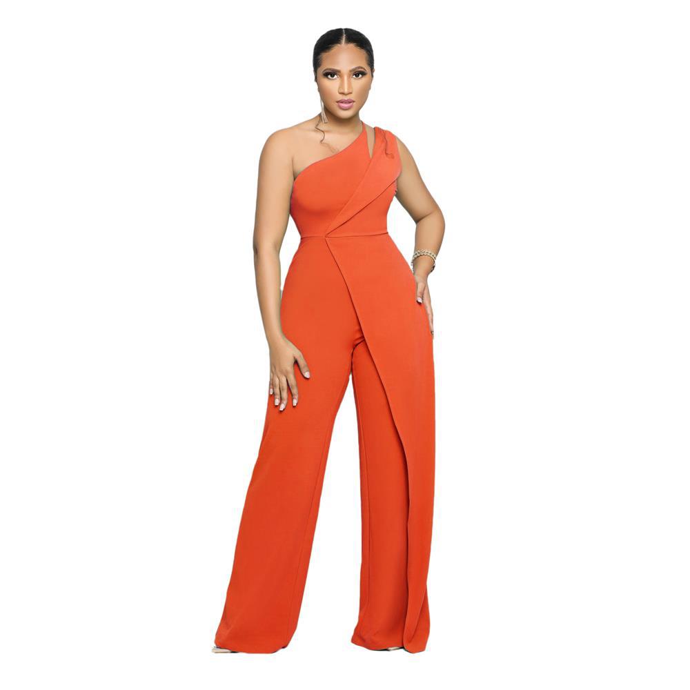 Sexy Sleeveless One Shoulder High Waist Career Jumpsuit 12