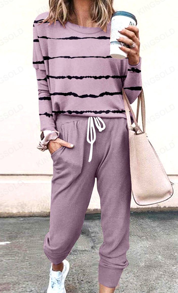 Women Loose Solid Long Sleeve Top and Pant Casual Two-piece Set 48