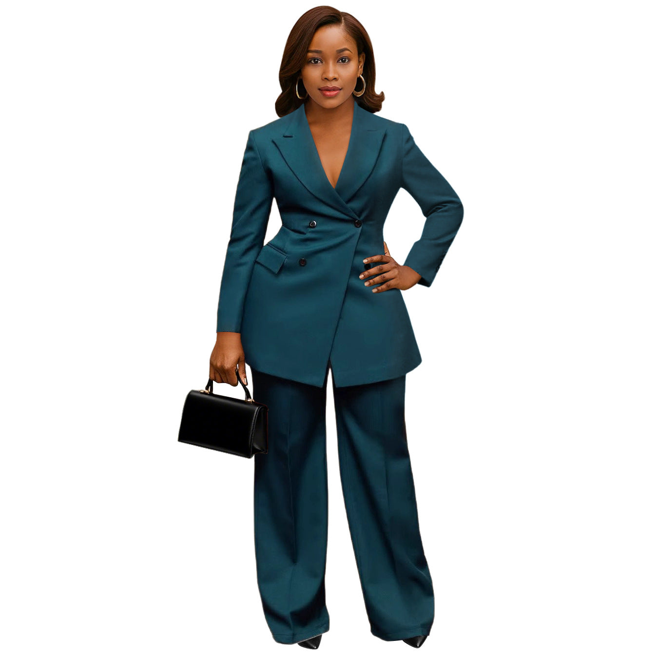 Women Elegant Turndown Collar Blazer and Pants Two-Piece Set 11