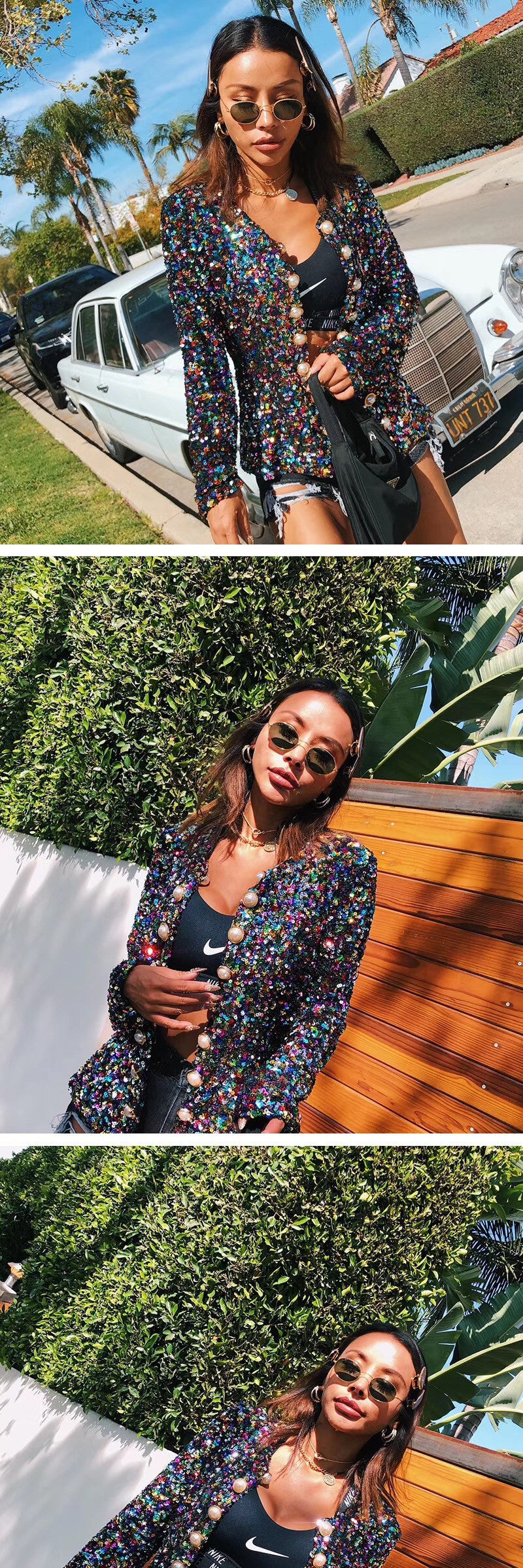 Women Multi-Color Sequin Long Sleeve Jacket 7