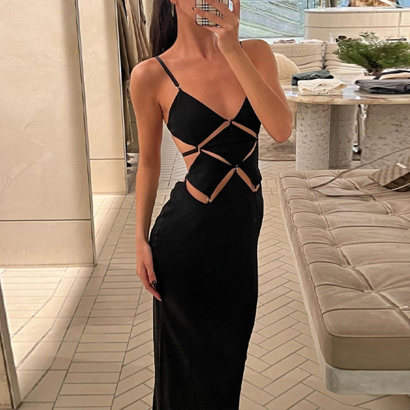 V-Neck Sexy Cutout Patchwork Strap Evening Dress 4