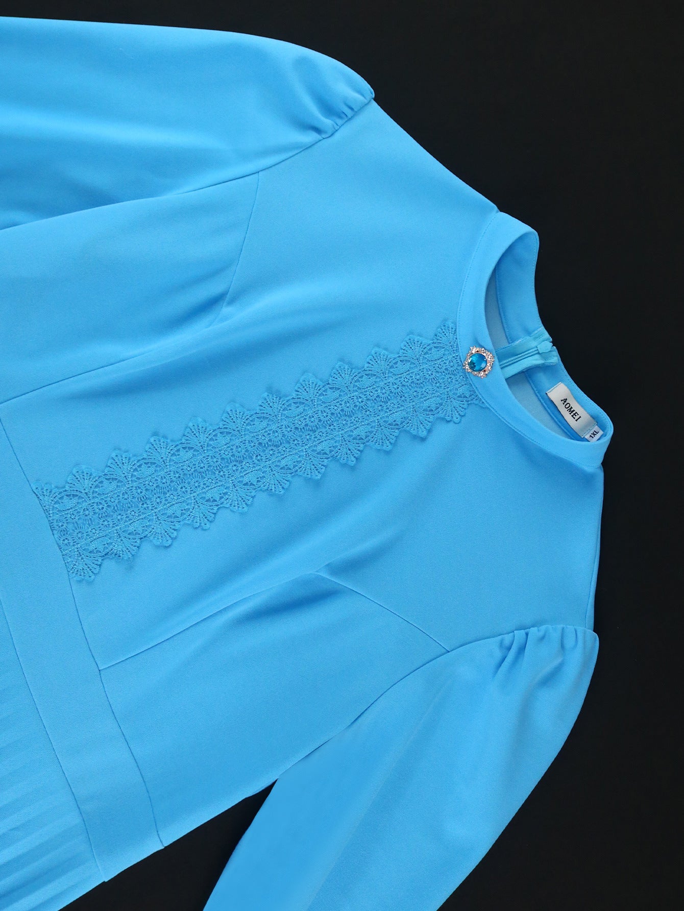 Pure Color Elegant Bell Bottom Sleeve Pleated Party Dress 6