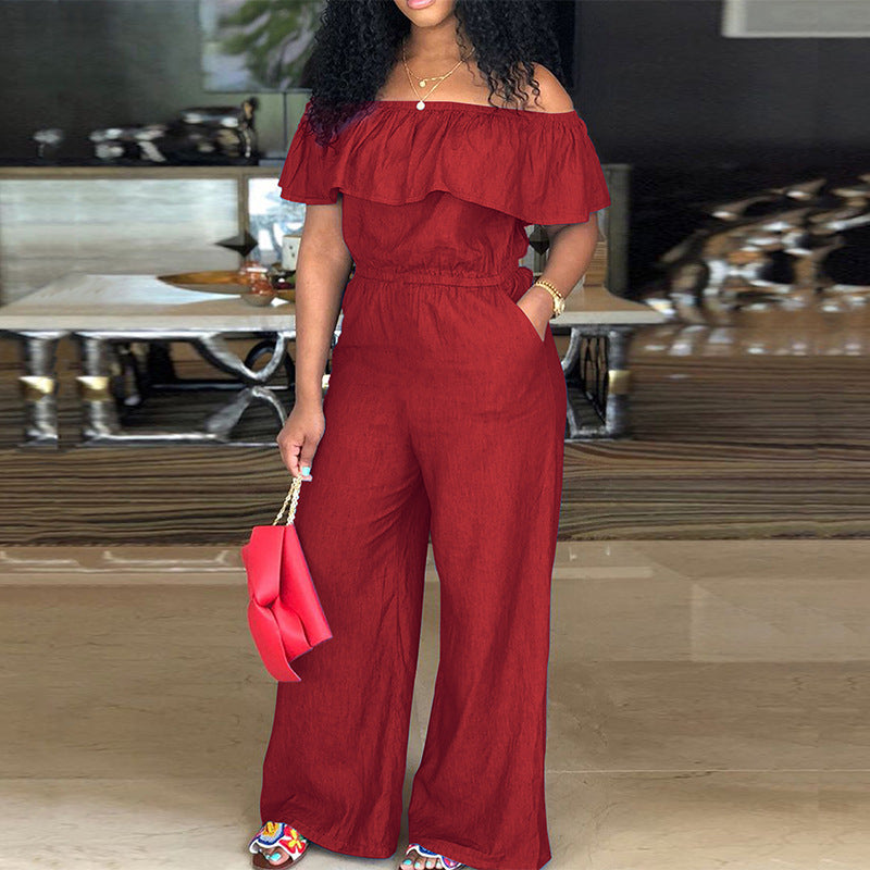 Plus Size Women's Ruffled Off Shoulder Jumpsuit 9