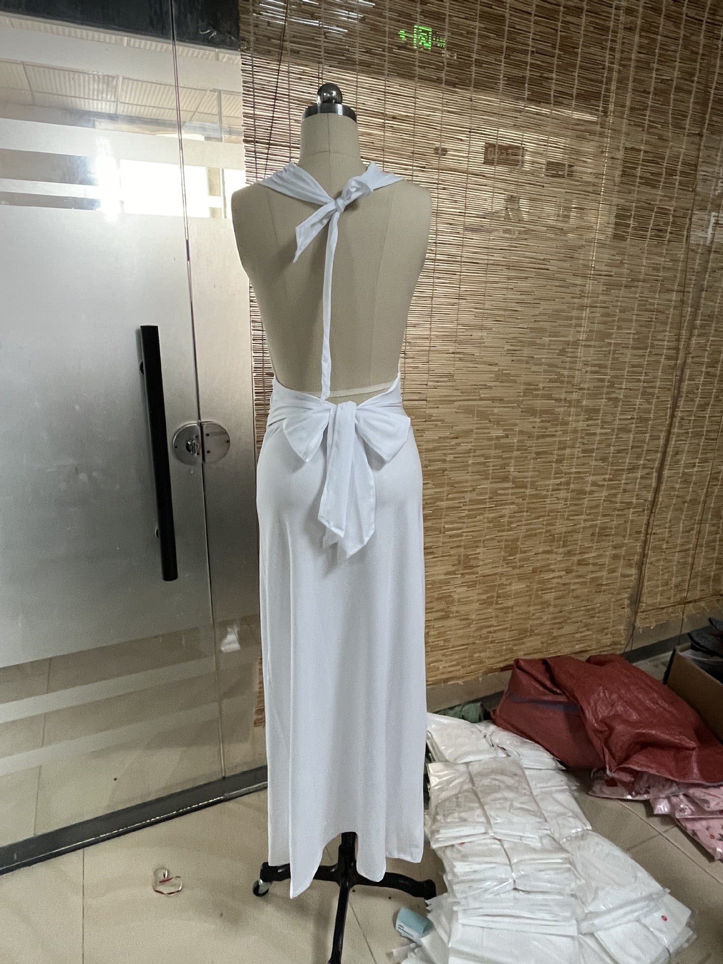 Women's Halter V-Neck Lace-Up Slit Maxi Dress 14