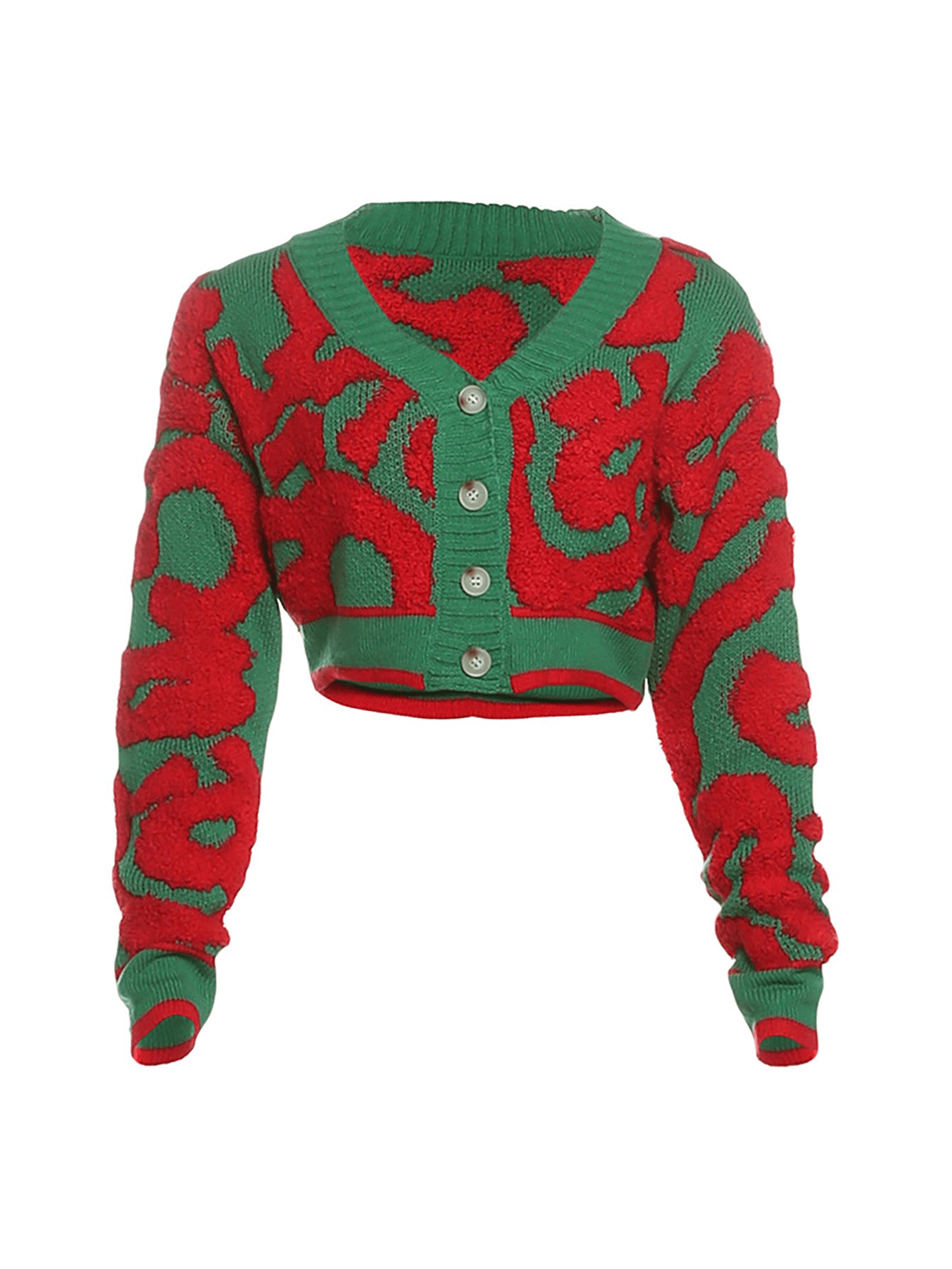 Autumn Fashion Color Matching V-Neck Buttoned High Waist Slim Women Knitting Top 4