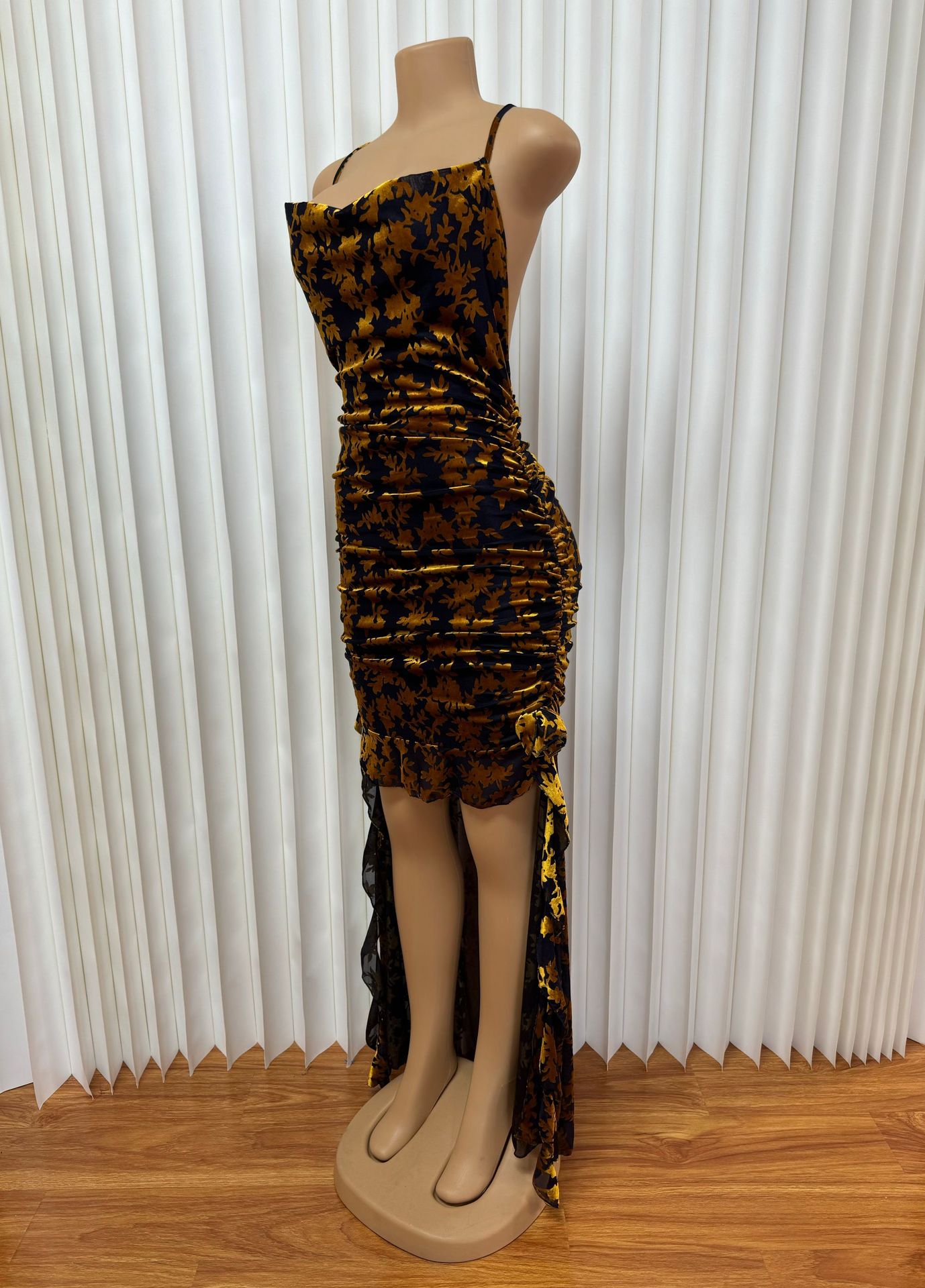 Cross Lace-Up sexy Low Back Pleated irregular dress for women 4