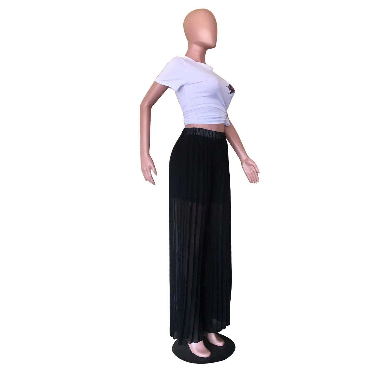 Spring Solid Pleated Wide-Leg Pants 16