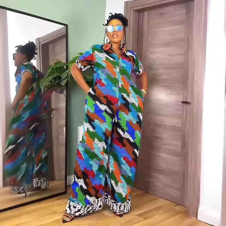 Sexy Printed Wide Leg Zip Loose Jumpsuit 6