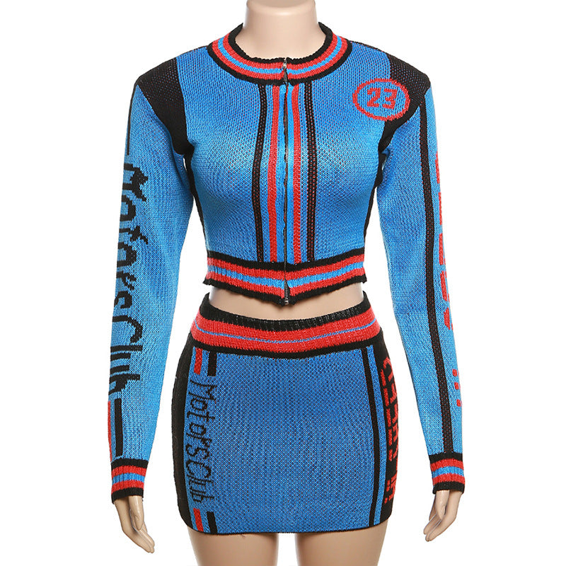 Women Letter Knitting Ribbed Top and Skirt two-piece set 33