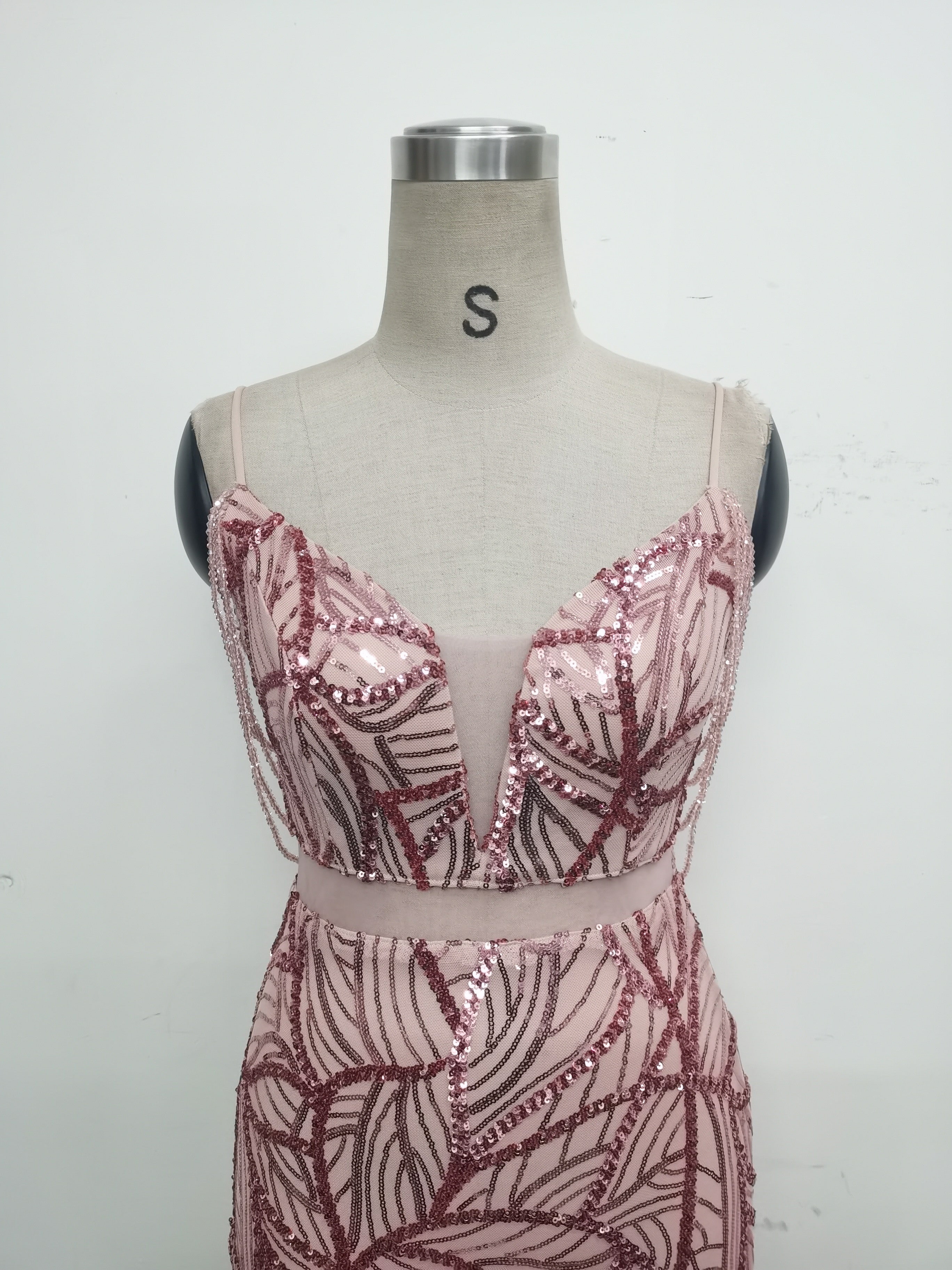 Women beaded cross Lace-Up hollow Patchwork Formal Party evening dress 45