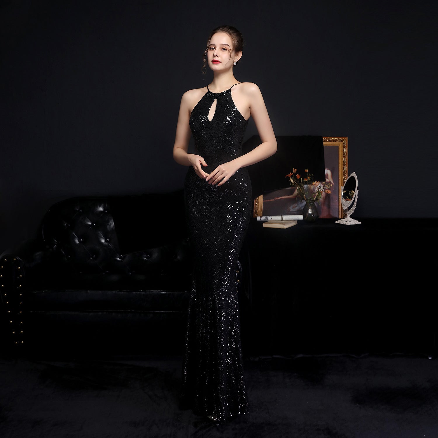 Summer Occasional Sequin Halter Mermaid Long Evening Dress 13