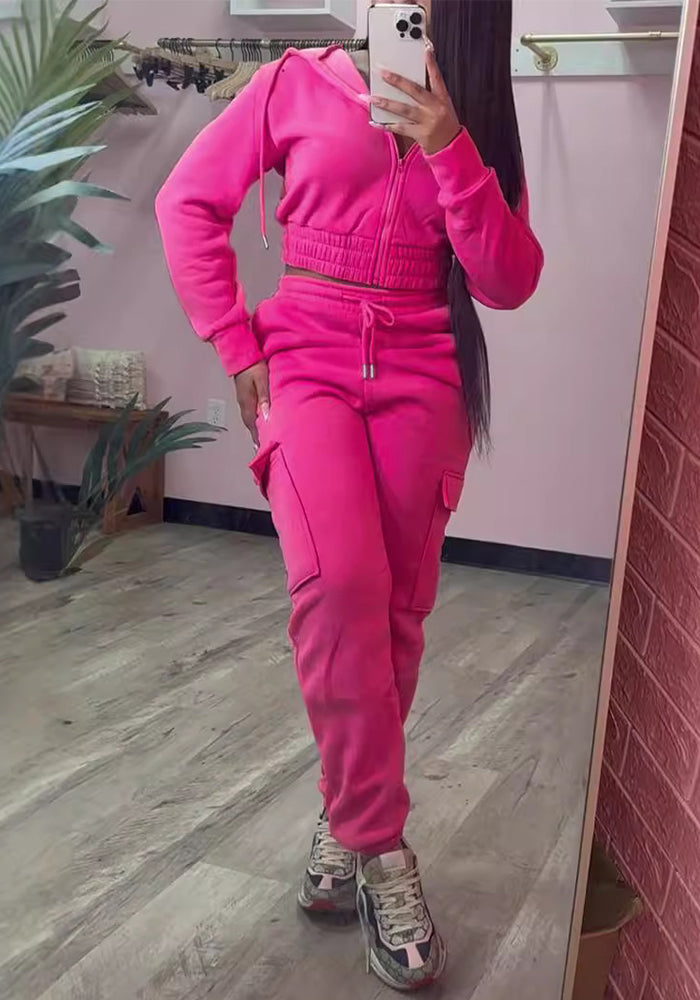 Autumn Winter Women's Fashion Hooded Long Sleeve Hoodies Pocket Sweatpants Tracksuit