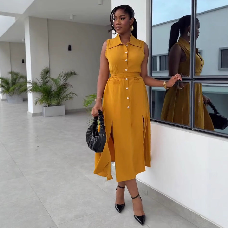 African Women's Loose Elegant Belt Slim Fit Vest Dress Plus Size Trendy Maxi Dress 7