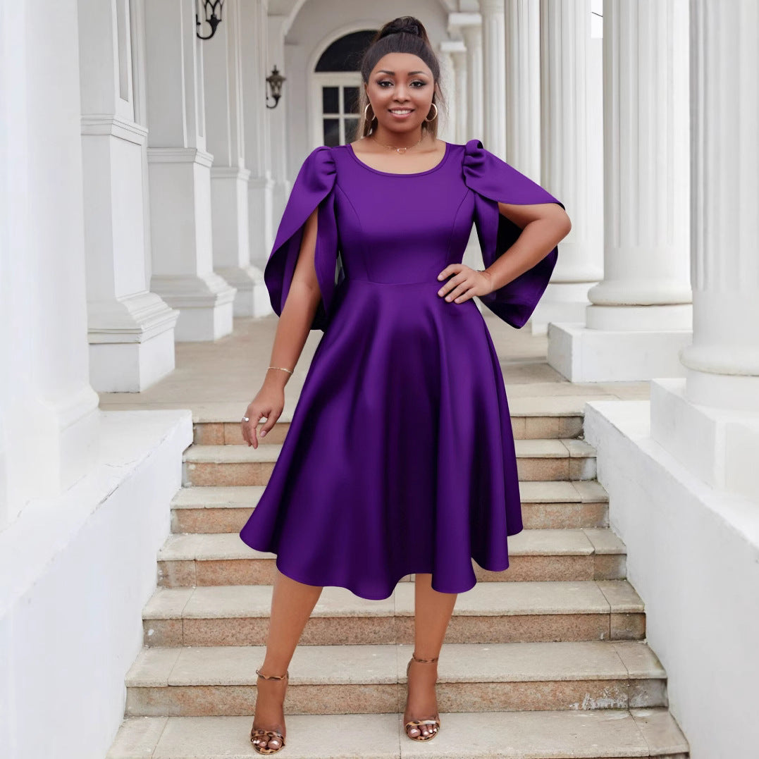 Plus Size Women Party Ruffle Sleeve Dress 13