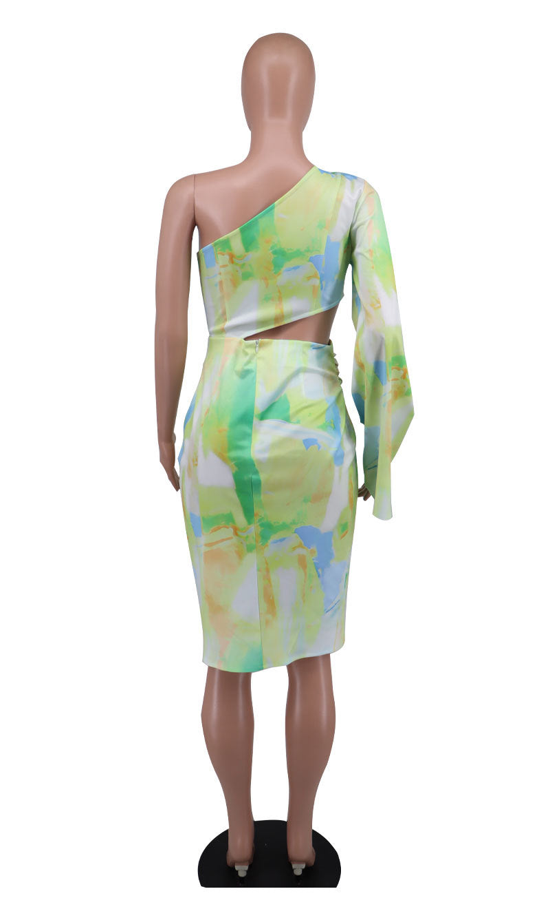 Women Spring/Summer Printed One-Sleeve Casual Maxi Dress 7