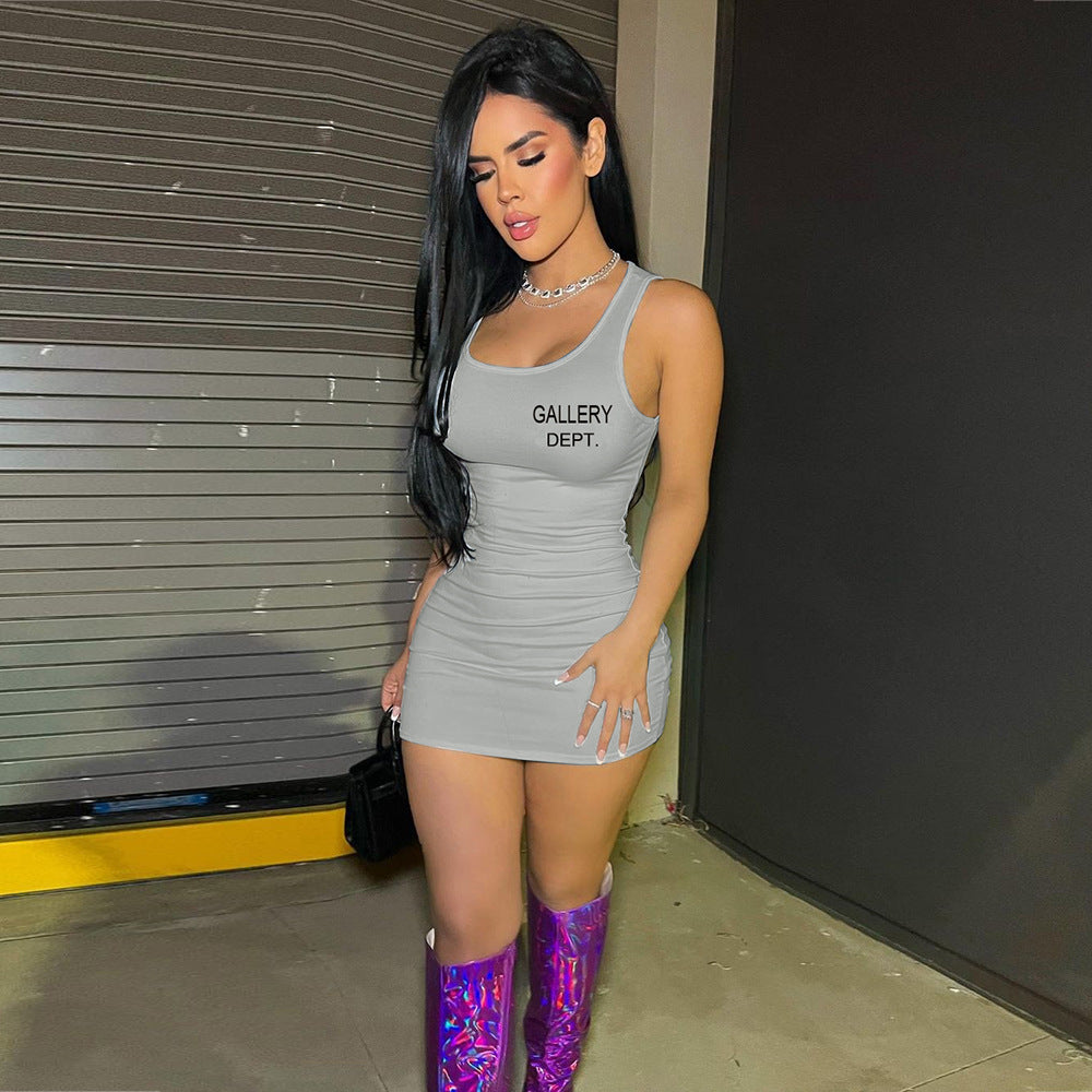 Women's Spring Printed U-Neck Slim Street Sexy Bodycon Dress 5