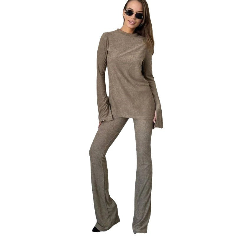 Women Style Knitting Long Sleeve Top And Pants Two-piece Set 7