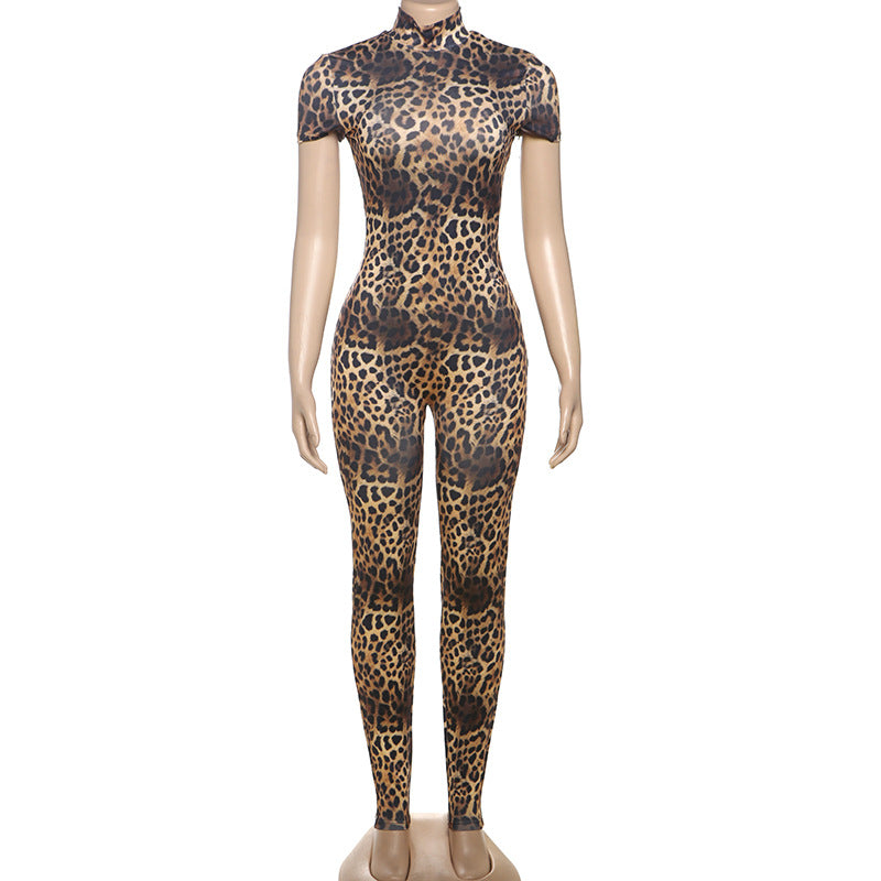 Women Spring Sexy Style Printed Short Sleeve Jumpsuit 10
