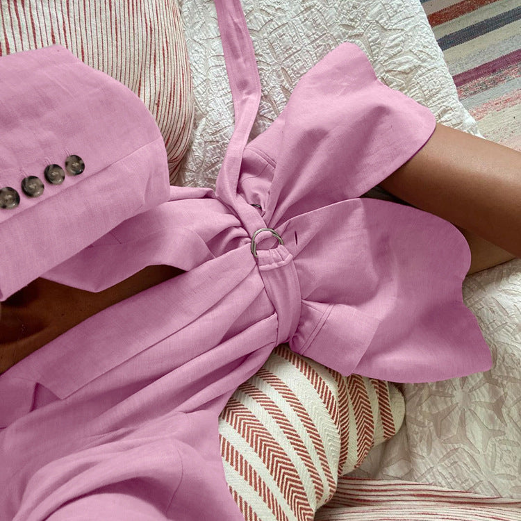 Linen Turn-Down Collar Long-Sleeve Tie-Front Shirt Dress