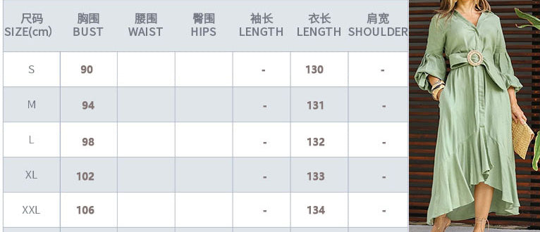 Green Dress Western Dress Fashion Casual Full Sleeve V Neck Turndown Collar Solid & Pocket Maxi Dress 12