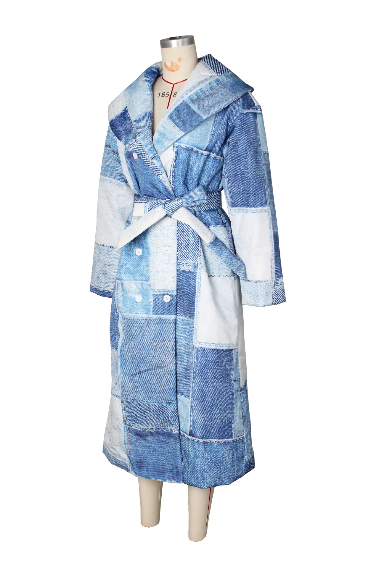 Women Denim patch print Turndown Collar lace-up jacket 8